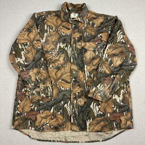 Vintage Mossy Oak Fall Foliage Chamois Shirt Mens 2XL Hunting Camo Button Up